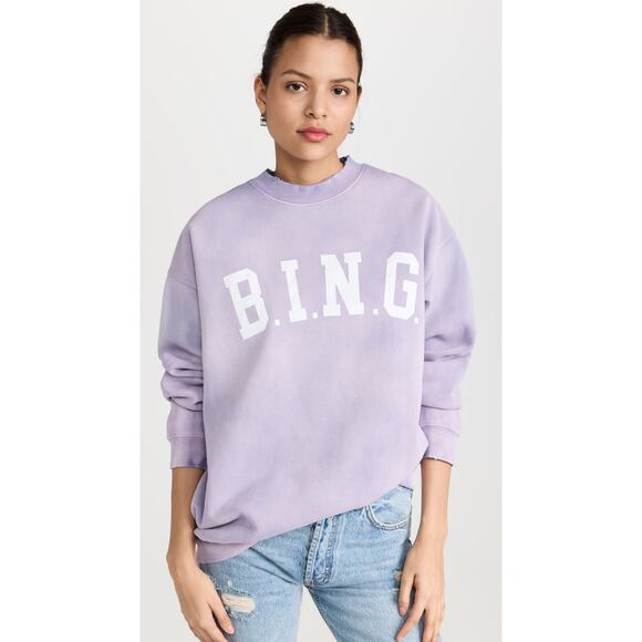 Anine Bing Tyler Crew Neck Sweatshirt Oversized Cotton Washed Lavender Purple M - Picture 1 of 9
